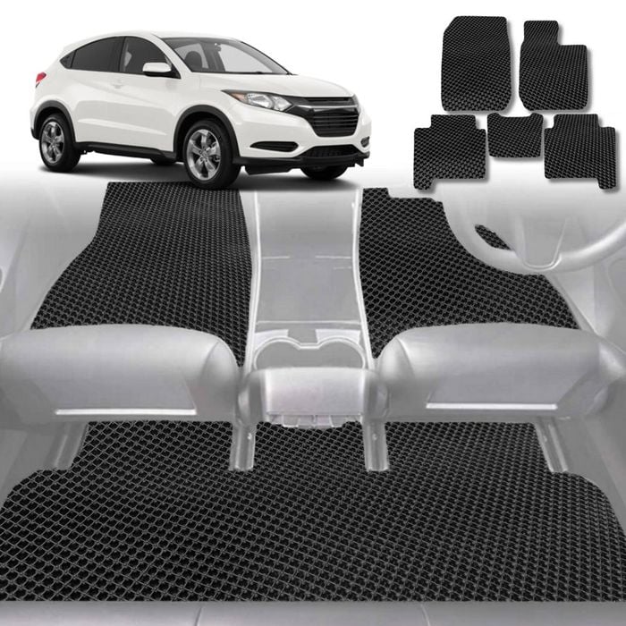 6D Diamond Car Floor Mats for Honda HR-V 2015-2021-Full Set-Black-Outback GT