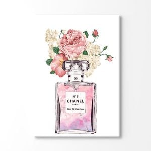 Fashion Perfume Bottle with Flowers Print 100% Australian Made 90x60cm (Stretched Canvas)