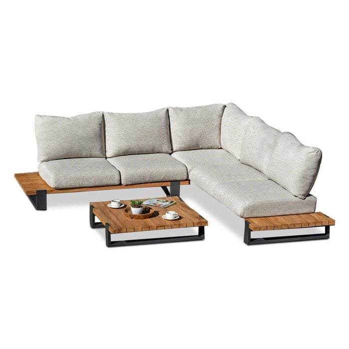 Tulum Outdoor Corner Lounge Setting With Coffee Table Charcoal with  Textured Grey