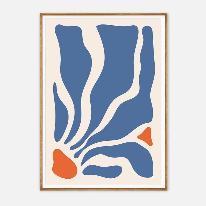 Galrie Stunning Modern Abstract Blue and Orange Art Print for Contemporary Spaces, Wood Frame, 50 x 70cm (20 x 28inch)
