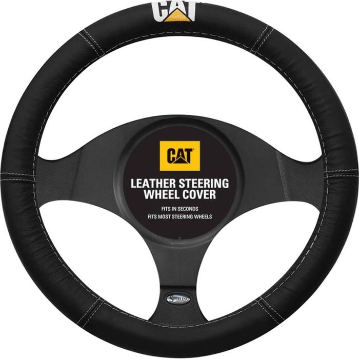 Genuine Caterpillar 15'' Car Leather Steering Wheel Cover Black 38cm Cat