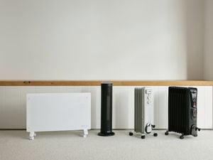 Various heaters on display.