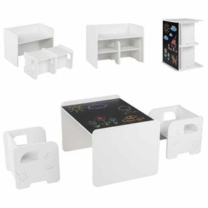Costway 3pc Kid Table Chair Set Activity Chalkboard Shelves