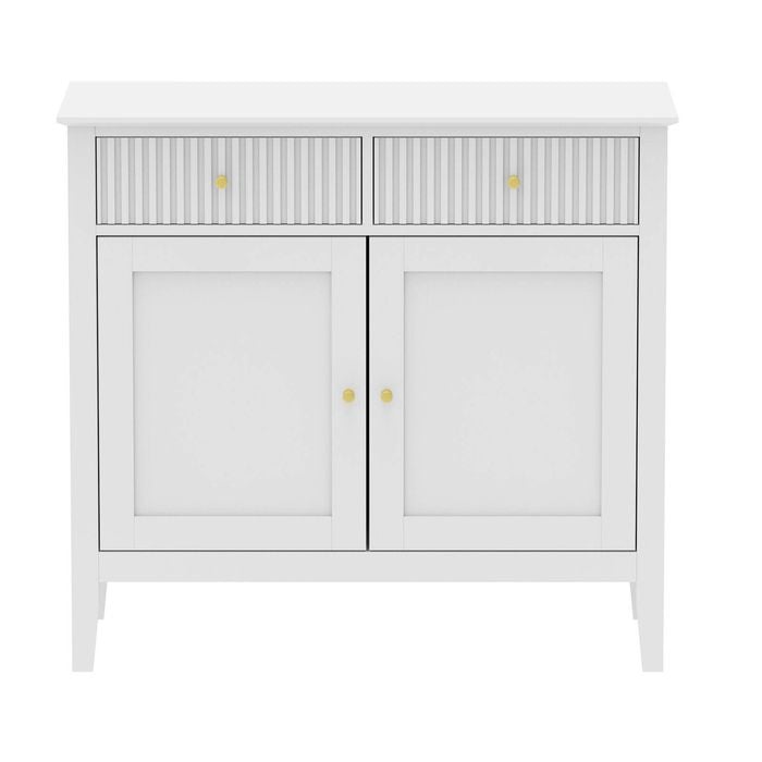 Zara Fluted 2 Door 2 Drawer Sideboard Cupboard - White