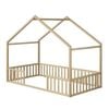Oikiture King Single House Bed Kids Wooden Bed Frame Natural