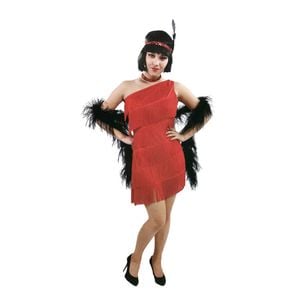 Ladies Flapper Costume Charleston Gatsby Chicago Fancy Dress Party 1920s 20s - Red - Red | One Size | Complete Outfit