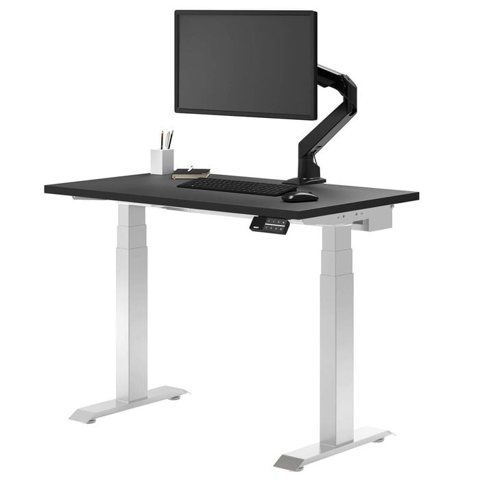 Desky Dual Mini Sit to Stand Black Desk 1000x600mm White Frame