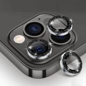 Metal Camera Len Glitter Cover Glass Protector Bling - For Apple iPhone 15 Pro / 15 Pro max (3pcs) - Black