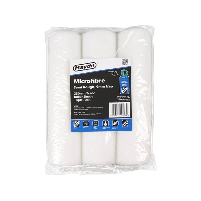 Haydn 230mm Trade Microfibre Roller Sleeve 9mm nap 3 Pack - Semi Smooth
