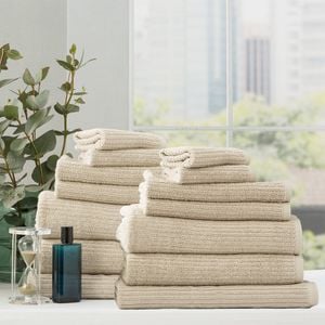 14pc Renee Taylor Cobblestone 650gsm Cotton Ribbed Towel Stone