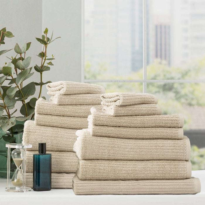 14pc Renee Taylor Cobblestone 650gsm Cotton Ribbed Towel Stone