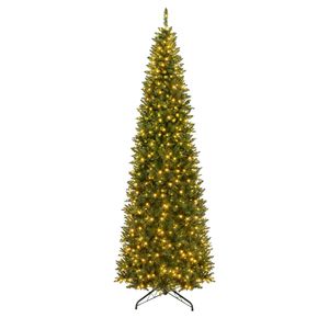 Costway 360cm Artificial Christmas Tree Hinged Xmas Tree w/ 360° Quick Power Connector & 800 LEDs-Green
