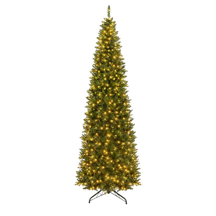 Costway 360cm Artificial Christmas Tree Hinged Xmas Tree w/ 360° Quick Power Connector & 800 LEDs-Green