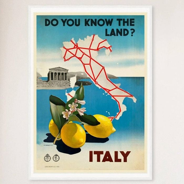 Galrie Italy Vintage Travel Print-Discover the Enchanting Landscapes of Italy Art Décor, White Frame, A0 84 x 119cm (33x 47inch)