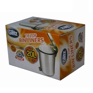 Glitz 20L Small Tie Top Kitchen Bin Liners - 70 Pack