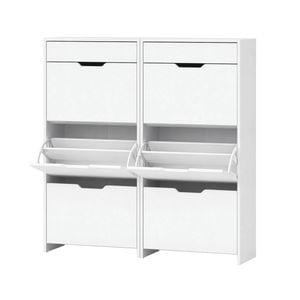 2x 3 Tier Artiss Shoe Storage Rack Cabinet High Gloss White