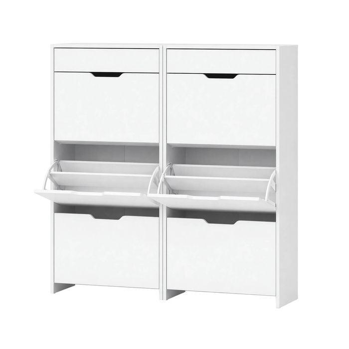 2x 3 Tier Artiss Shoe Storage Rack Cabinet High Gloss White