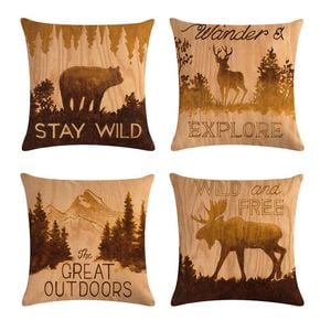 Catzon 4 Pcs Wildlife Animals Throw Pillow Covers Linen Pillowcase for Couch
