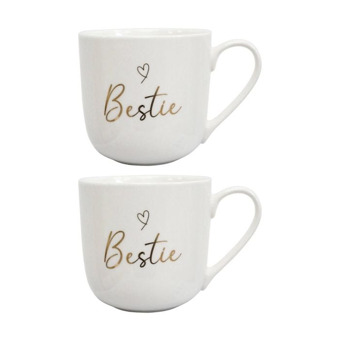 2pk Lvd Bestie Bone China/foil Gift/present Mug Drinking Cup White/gold
