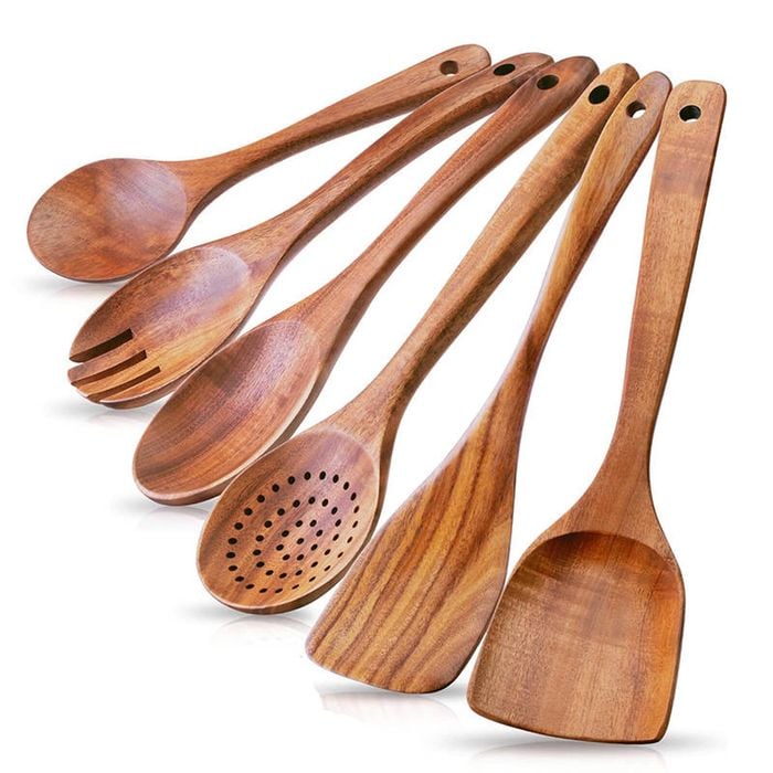 Catzon 6 Pcs Wooden Spoons for Cooking with Comfort-Grip Non-Stick Utensils