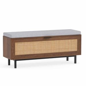 Costway Shoe Storage Bench Padded Cushion Cabinet Flip-Down Rattan Brown