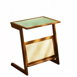 Catzon Rattan Nightstand with Storage Rack End Table-Brown
