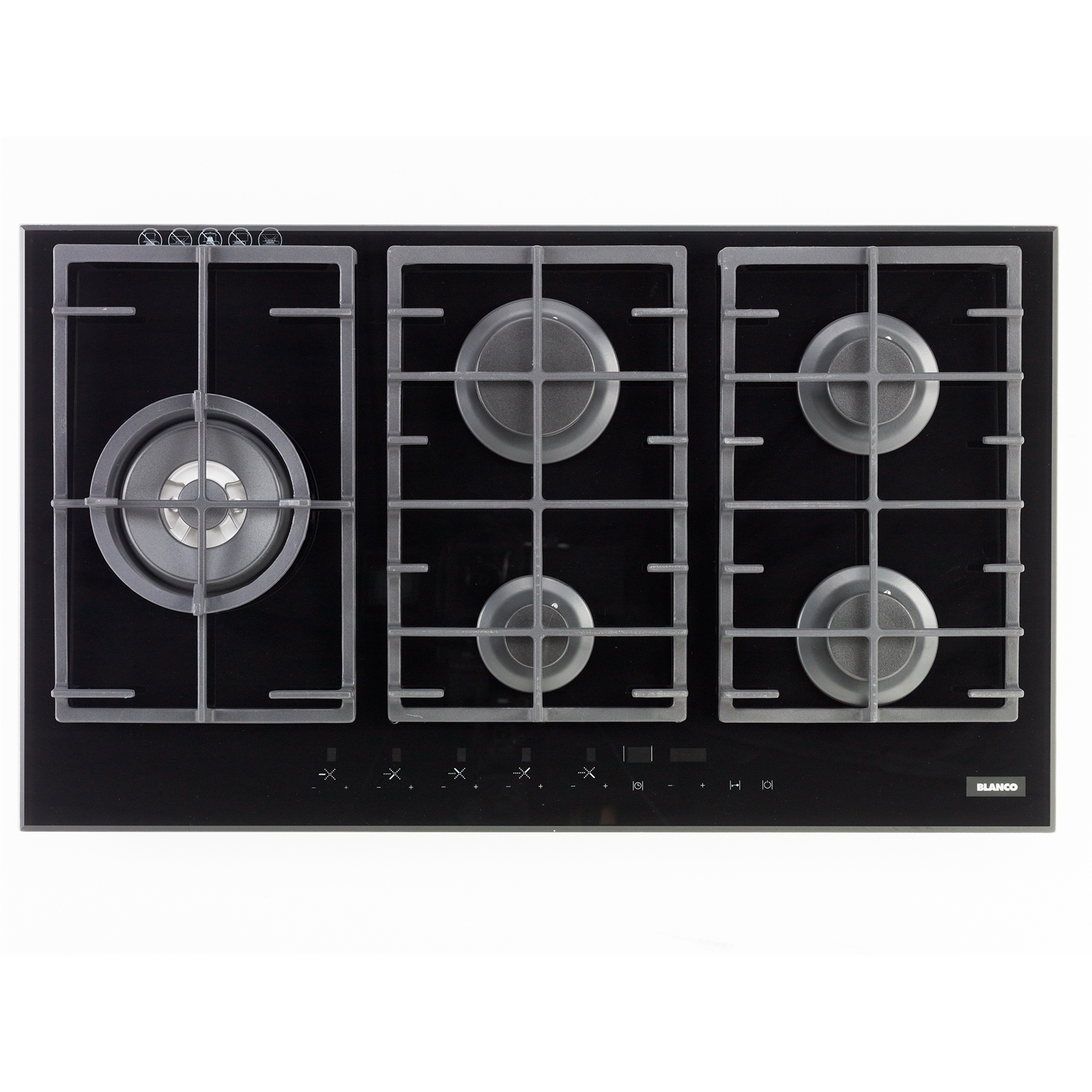 Blanco 90cm Black Glass Touch Control Gass Cooktop Incl Wok Burner product image