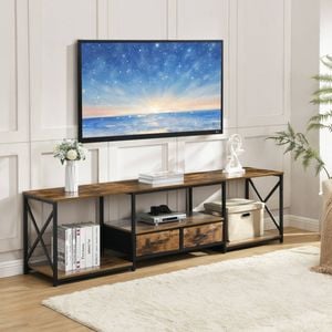 HOMFURN TV Unit with Fabric Drawers, Entertainment Unit with Open Shelves, Rustic Brown