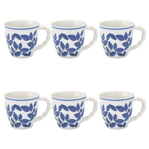 6PK Ecology Joie Gloss Glazed Stoneware Drinking Cup Mug 300ml Blue Leaf