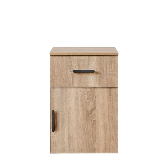 European Cabinetry Slim Oval Black Porto Bedside Table Natural Oak