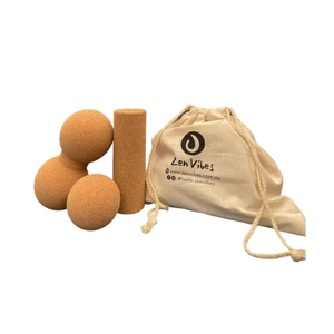 Zenvibes Natural Cork Massage Kit- Cork Ball, Peanut & Mini Roller for Muscle Recovery