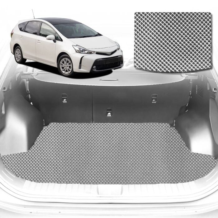 6D Diamond Car Boot Mat for Toyota Prius V ZW402012-2021-(3rd Row folded/5 seater)-Cargo Mat-Grey-Outback GT