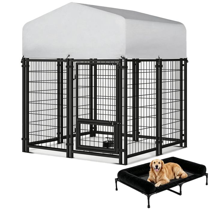 Advwin Heavy‑Duty Metal Dog Kennel Pet Cage Enclosure Fence Pen House with Elevated Breathable Pet Camp Bed