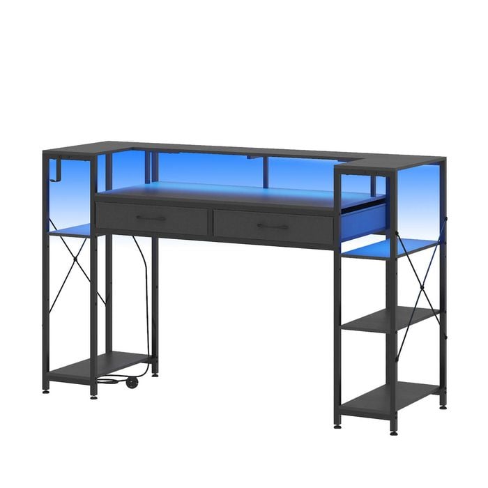 Advwin 148cm LED Gaming Desk w/ U-Shape Monitor Stand & Power Outlets