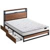 Oikiture Metal Bed Frame King Size Led 4 Storage Drawers Usb With Mattress