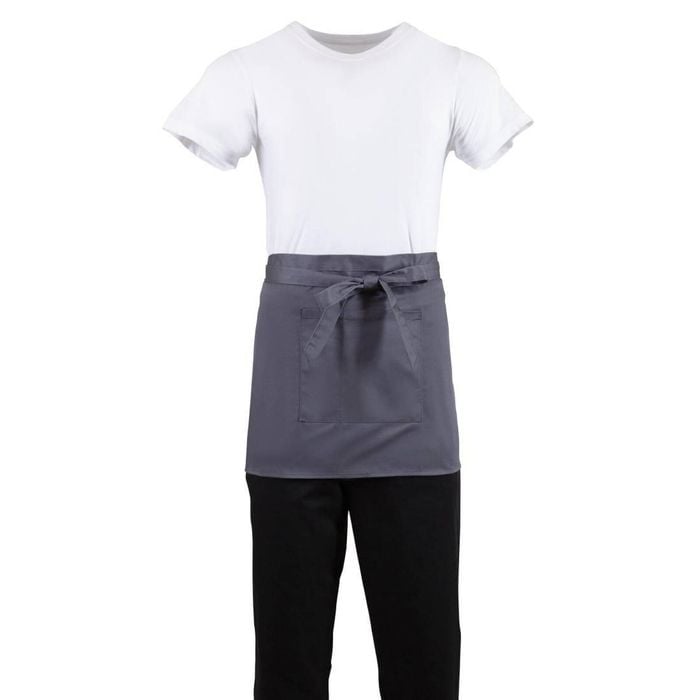 Whites Bistro Apron Polycotton Charcoal With Pocket 1000x700mm Commercial Kitchen Chef Uniform