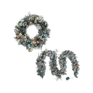Jingle Jollys 2.7m Christmas Garland with Wreath Set LED Lights Snowy Xmas Decor