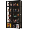 FORET 5-Tier Bamboo Display Cabinet Double Doors Dust-Proof Tall Shelf 161cm BK
