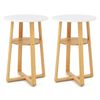 Costway Round Side Table w/Lower Shelf Set of 2 Nightstand End Tables Bamboo Foot Pads-White