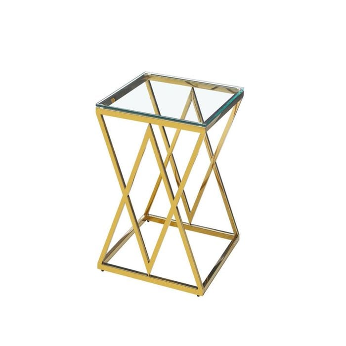 Elegant Collections Gold White Glass Beverly Side Table