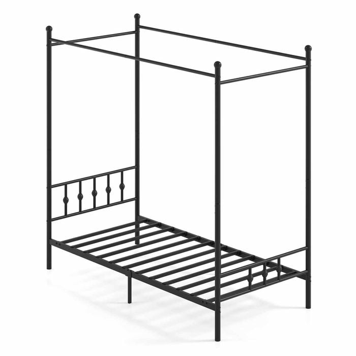 Costway Canopy Bed Frame Single Modern 4-Poster Metal Platform Black