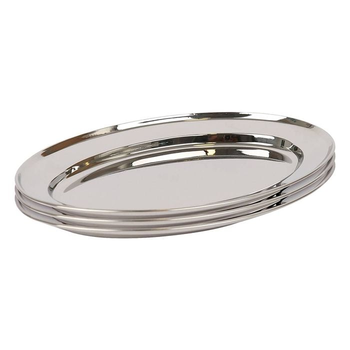 Argon Tableware 3x Oval Serving Platters - 30 x 20.5cm - Stainless Steel Dinner Tray Oval Plate Small Appetizer Serving Dishes