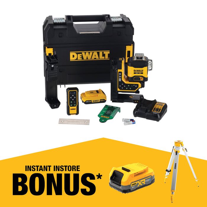 DeWALT 18V XR 3x360 Remote Control Green Beam Laser DCLE34035D1-XE