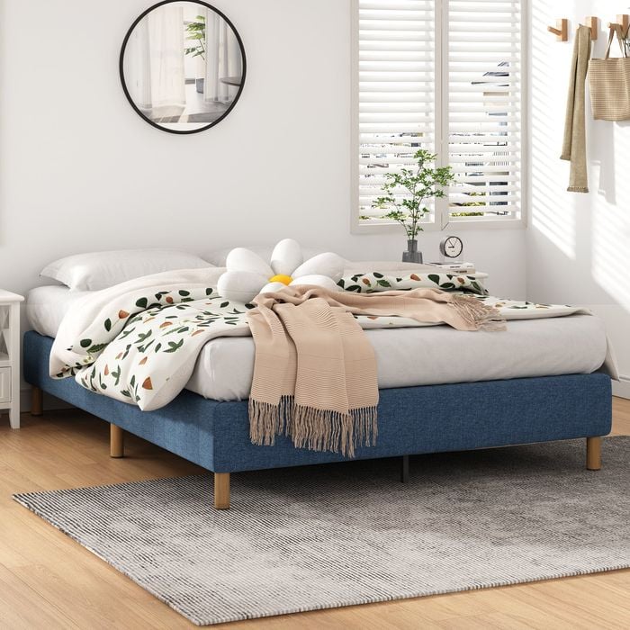 Metal Bed Frame Mattress Foundation King Size Blue