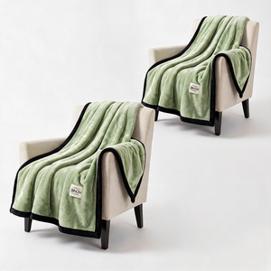 SOGA 2 Pack Matcha Green Flannel Polyester Throw Blanket 200x230cm
