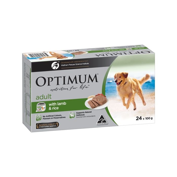 Optimum 100g Adult Lamb & Rice Wet Dog Food - 24 Trays