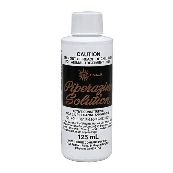 Inca Piperazine Solution For Poultry, Pigeons & Pigs - Worm Control 125 Ml
