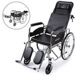 EQUIPMED Folding Manual Reclining Wheelchair Self Propelled, 24" Rear Wheels, Chrome Steel Frame, 46cm Wide Seat, 100kg Capacity
