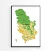 Serbia Physical Map  Print 100% Australian Made 90x120cm  (Poster)