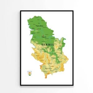 Serbia Physical Map  Print 100% Australian Made 90x120cm  (Poster)